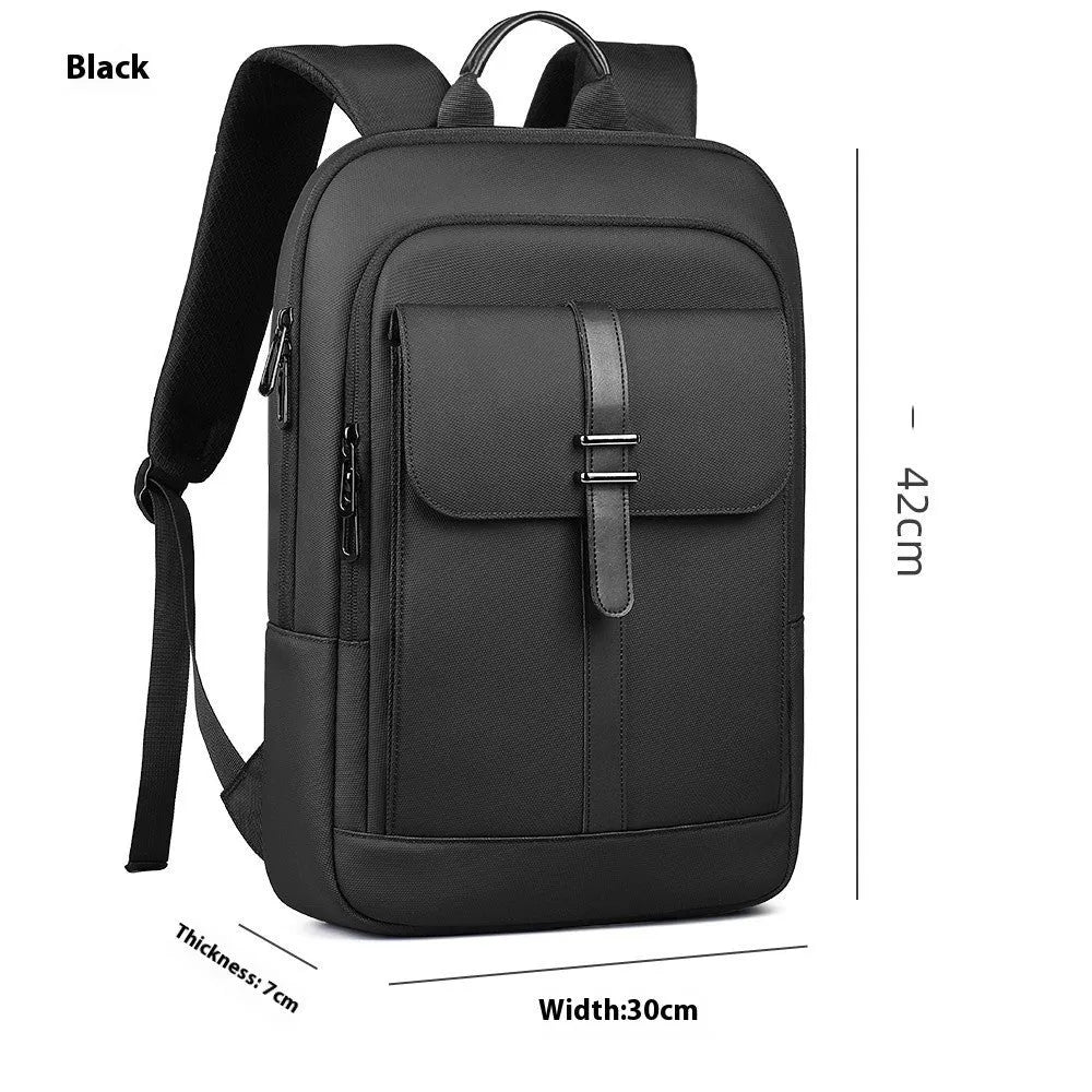 Black lightweight Oxford cloth backpack with visible sewing lines for business commuting