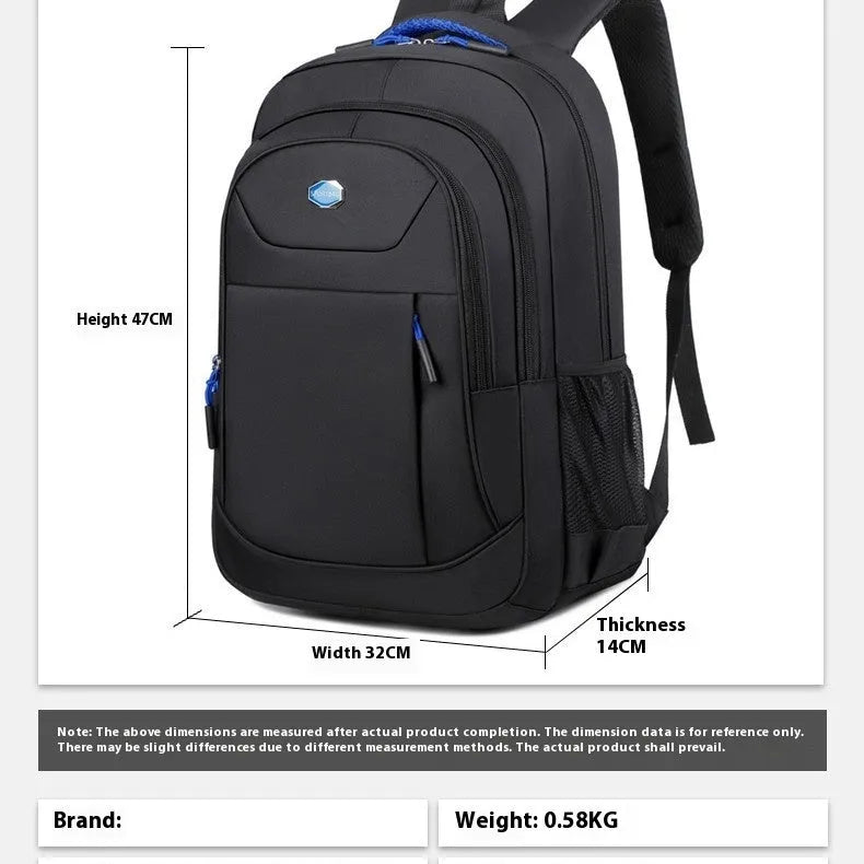 College student business travel backpack in Oxford cloth with multi-layer compartments and curved shoulder straps