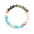 Bohemian 108 colourful stone necklace with drop-shaped tassel pendant on white background