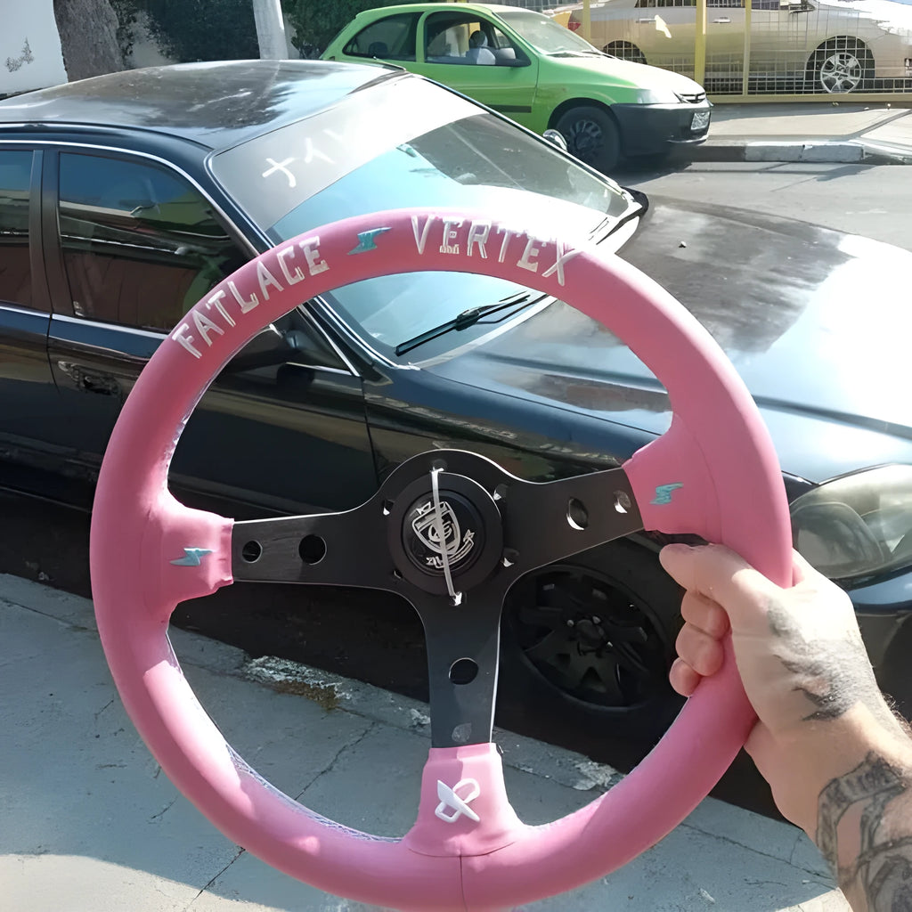 13-inch pink embroidered leather steering wheel with aluminium alloy bracket