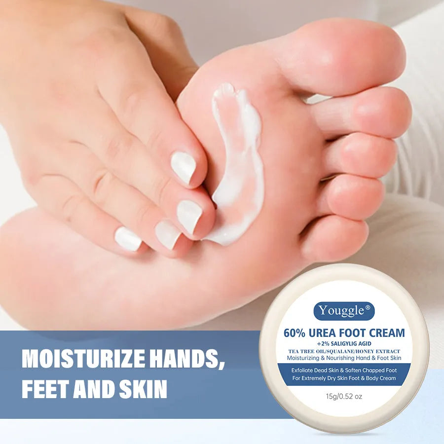 Tube of 60% urea foot cream for cracked heels and dry skin, 15g
