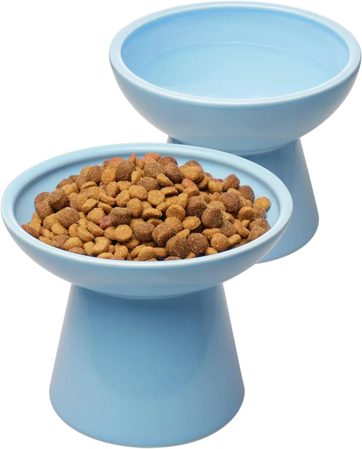 Ceramic elevated cat bowl with 16cm wide shallow design for whisker fatigue prevention