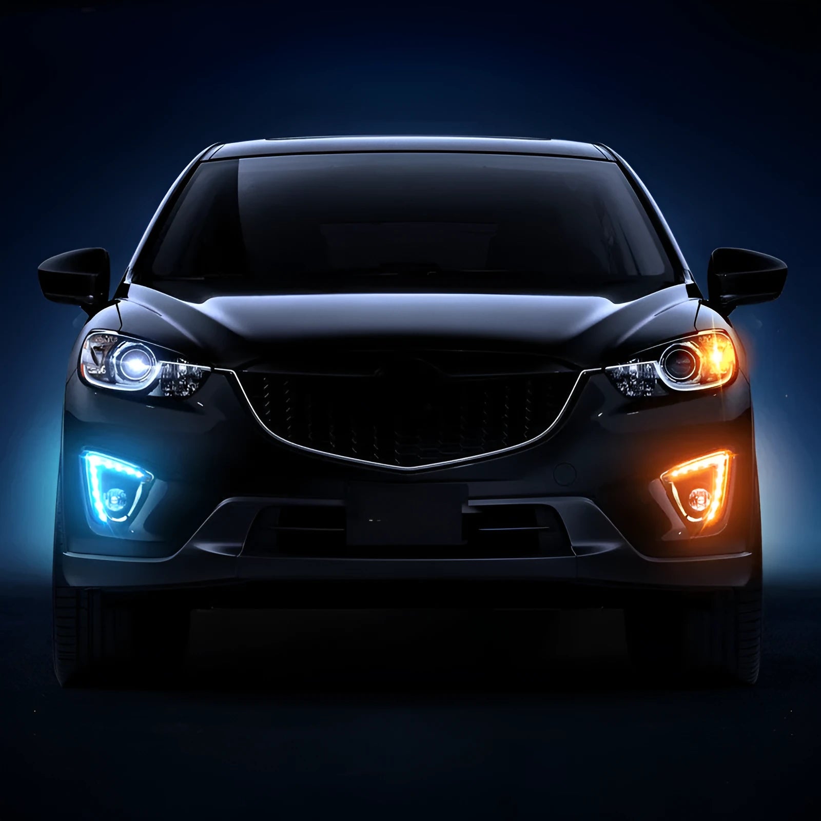Mazda CX-5 LED daytime running light kit showing electroplated white variant with 12V operation