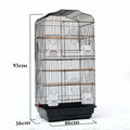 Portable wire bird parrot cage 45.5x35x93.5cm black with three wooden poles and plastic food cups removable bottom mesh