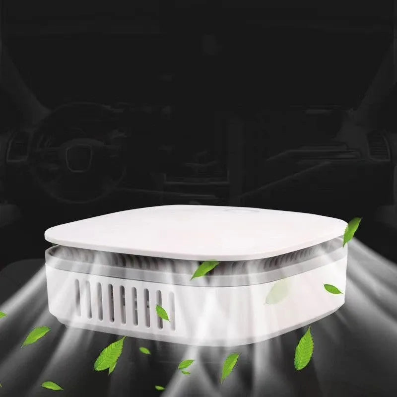 White USB-powered portable air purifier for cars and small rooms with a composite filter.