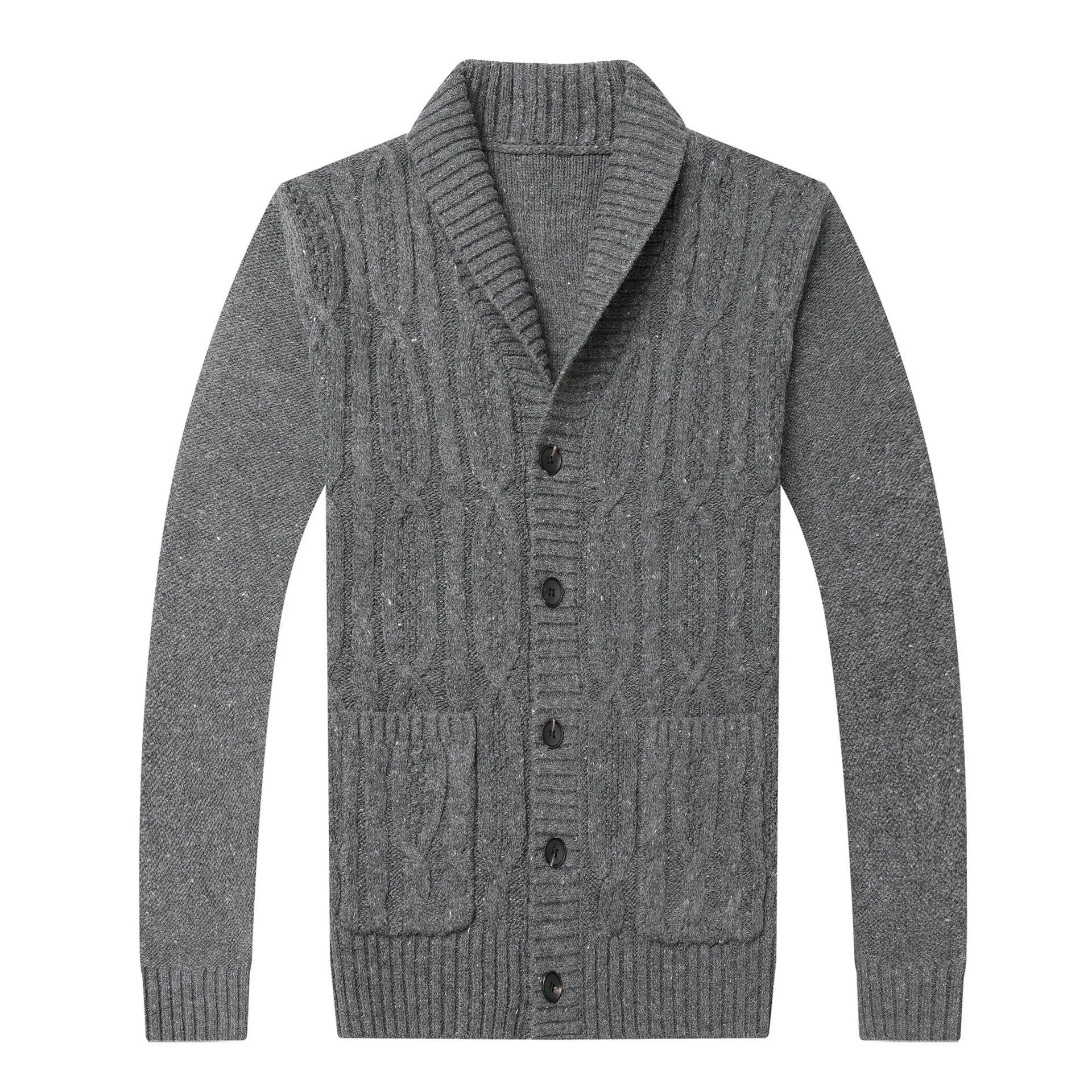 Man wearing a black Korean-style jacquard patterned knitted cardigan jacket