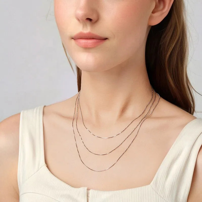 S925 sterling silver box chain necklace in silver finish, 40cm length
