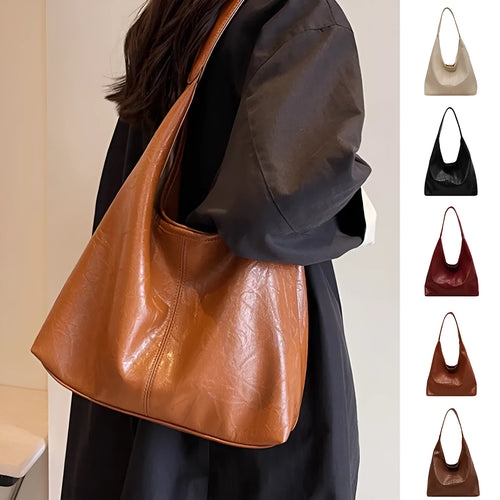 Two-piece composite bag set: large hobo shoulder bag and clutch in PU, available in five colours including black and dark brown