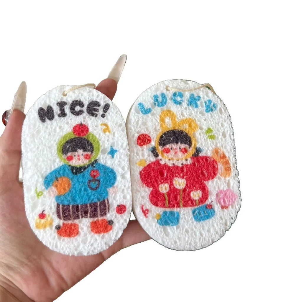 Cellulose sponge cloth for kitchen dishwashing with cartoon compression design, one rag piece.
