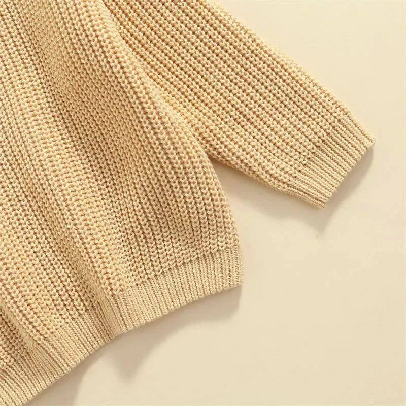 Girls' solid colour crew neck casual sweater in rabbit fur with star pattern, beige option, shown on child