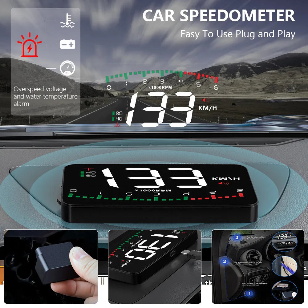 Automotive HD speed projector vehicle HUD head-up display with 3.5 inch LED screen on car dashboard