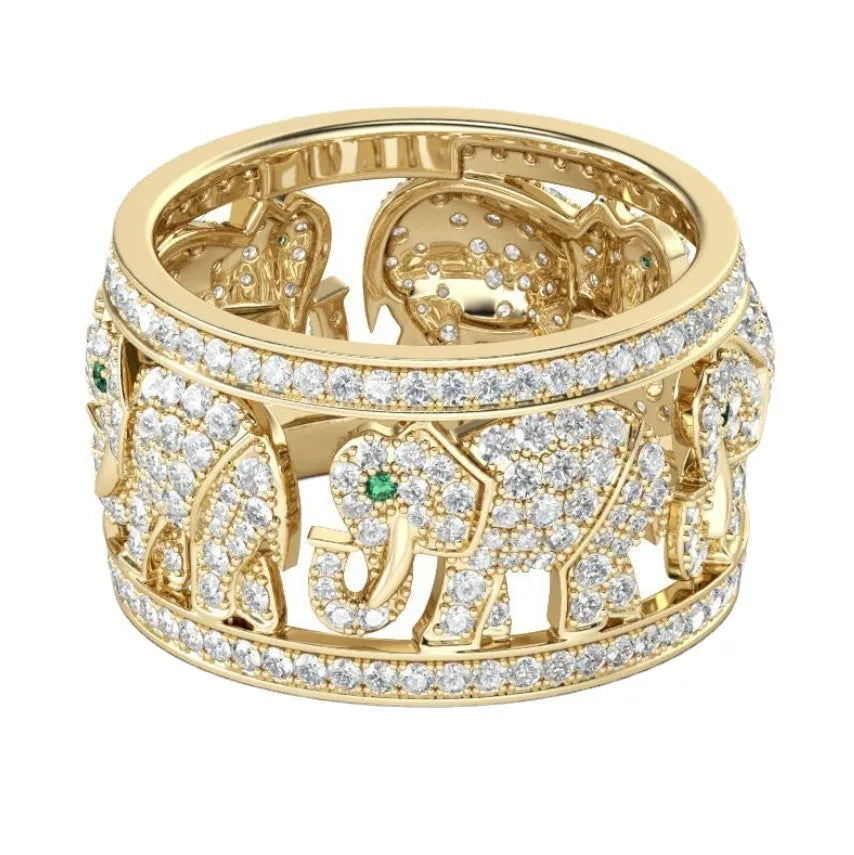 Alloy elephant fashion ring with full diamond decoration and electroplated finish in AJZ1935 or AJZ141 colour