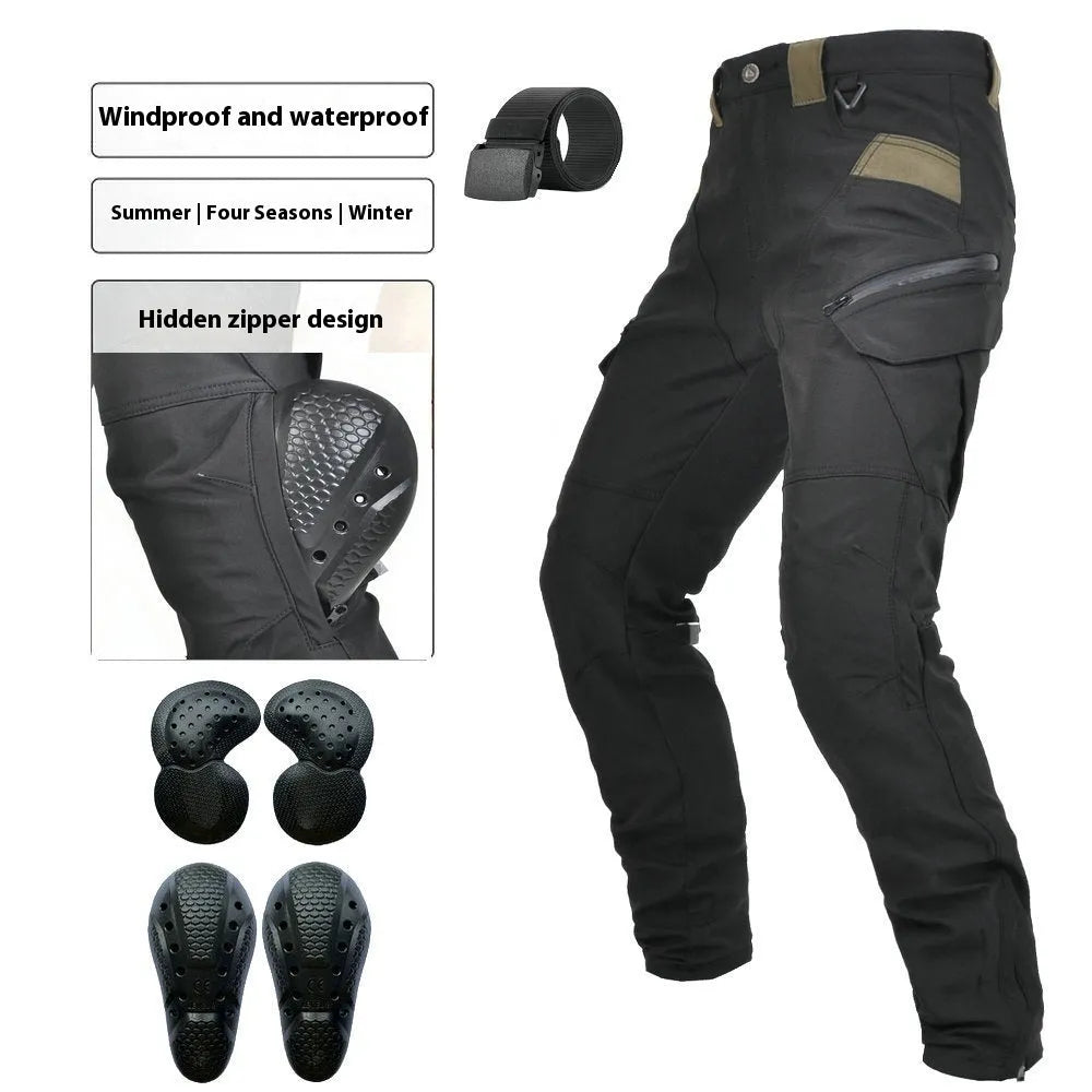 Motorcycle waterproof cycling trousers with protective gear set in black or green colour options