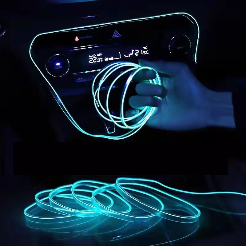 Six-metre long USB-powered LED light strip for car interior ambient lighting in various colours.