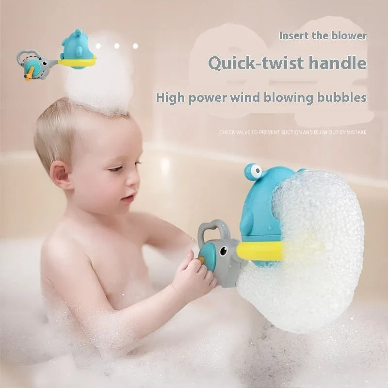 Plastic bubble blowing machine with shark design on a bathroom floor