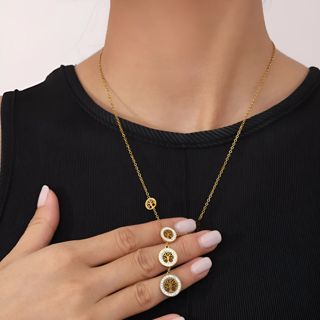 Round three-layer pendant necklace with colourful oil-dripping finish and adjustable snake bones chain