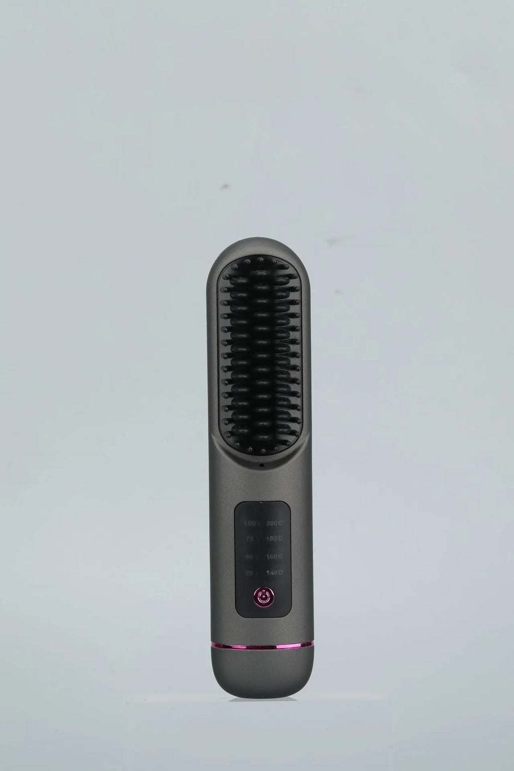Portable negative ion hair comb in dark blue with USB charging port.