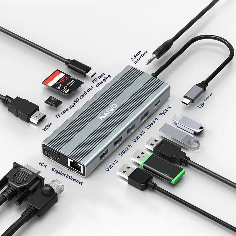 Steam Deck six-port docking station with aluminium shell and USB-C cable for desktop expansion