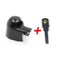 Black plastic rear wiper cover nozzle set for Volkswagen Golf and Tiguan cars.
