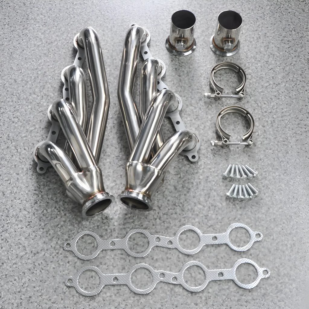 Silver 304 stainless steel high-flow exhaust manifold set for Chevrolet LS1 LS2 LS3 LS6 engines