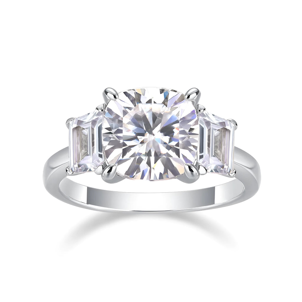 Square 9x9mm moissanite wedding ring set in S925 silver with platinum plating, gift box packaging
