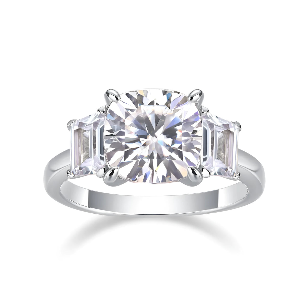 Square 9x9mm moissanite wedding ring set in S925 silver with platinum plating, gift box packaging