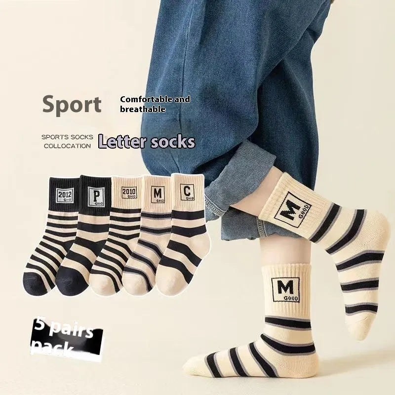 Children's thin breathable polyester tube socks in assorted colours for springsummer