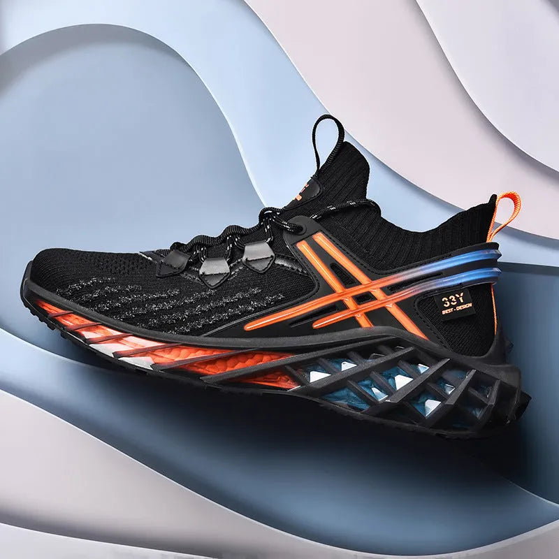 Men's breathable running shoes in black with Flying Weave upper and TPU+MD sole