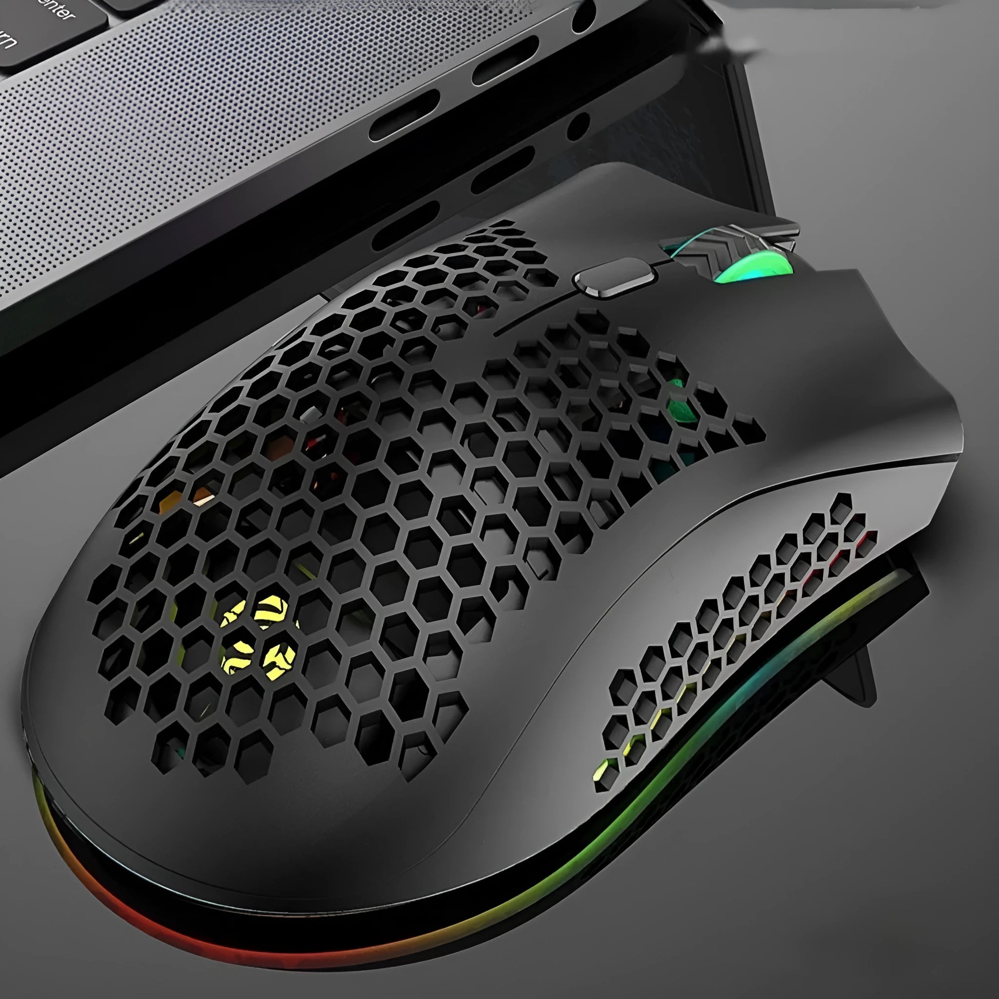 Hollow out wireless gaming mouse body with luminous light in black cyan or white color with USB receiver