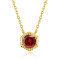 Gold-plated 925 silver birthstone necklace with hexagon pendant and cross chain