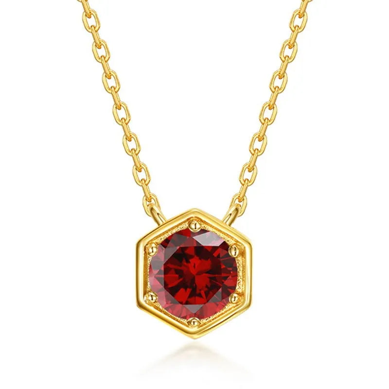 Gold-plated 925 silver birthstone necklace with hexagon pendant and cross chain