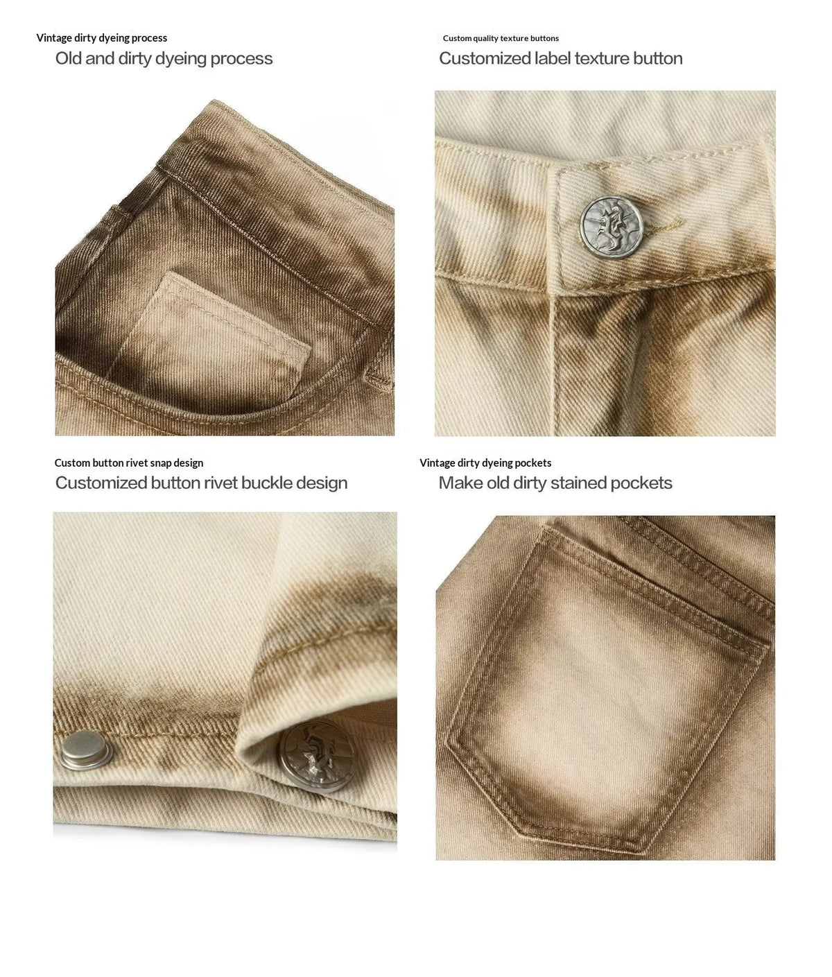 Loose straight retro floor-length cotton pants in beige with mid-rise waist