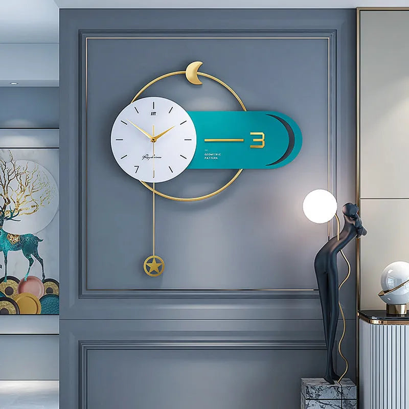 Modern simple metal wall clock in light luxury style, 54x60cm, for living room decor