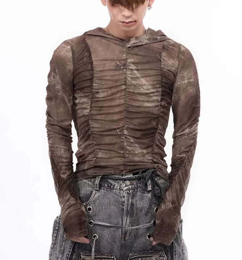 Boys' lightweight ice silk printing pleating inner wear shirt in pictured colour on hanger.