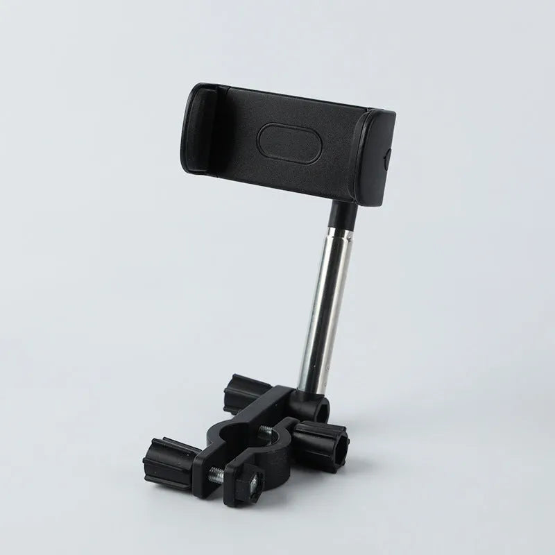 Black ABS car phone holder with 360-degree rotating mechanism mounted on car dashboard