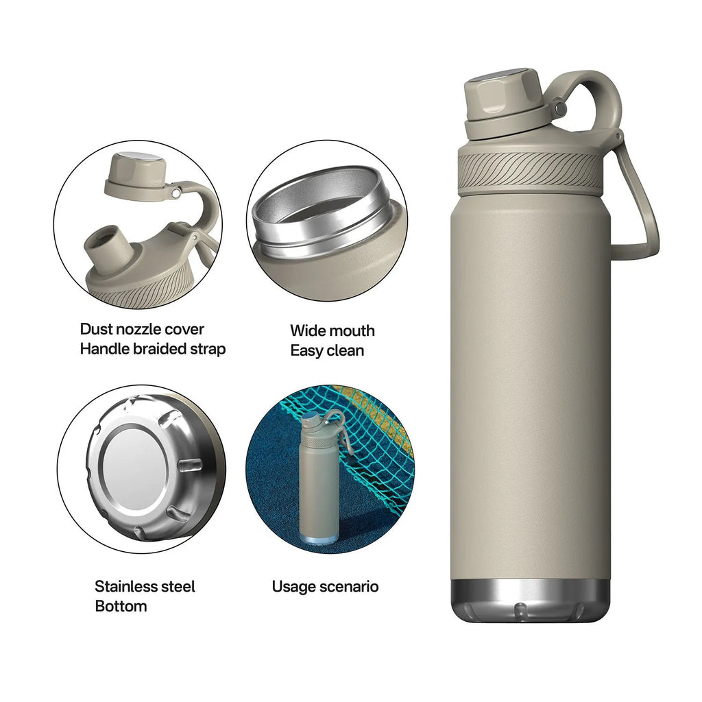 Double-layer 700ml stainless steel vacuum mug in black, light blue, and celadon, modern simplicity design