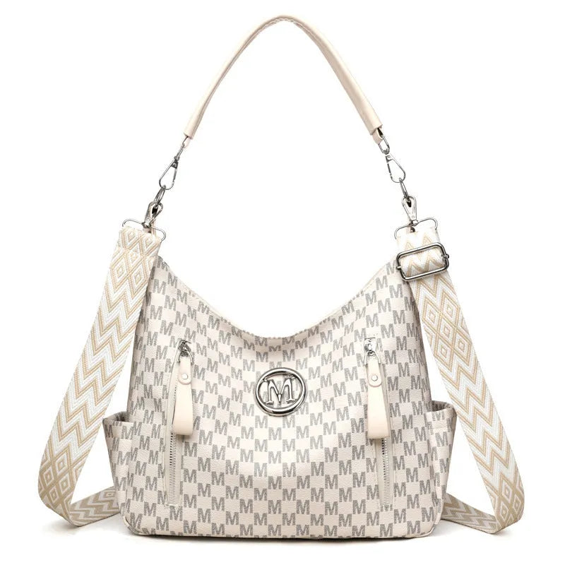 Retro printed shoulder messenger bag in soft PU leather with adjustable straps and sandwich pocket design