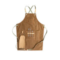 Canvas work apron with cross-back straps in camel colour for cafe and baking use