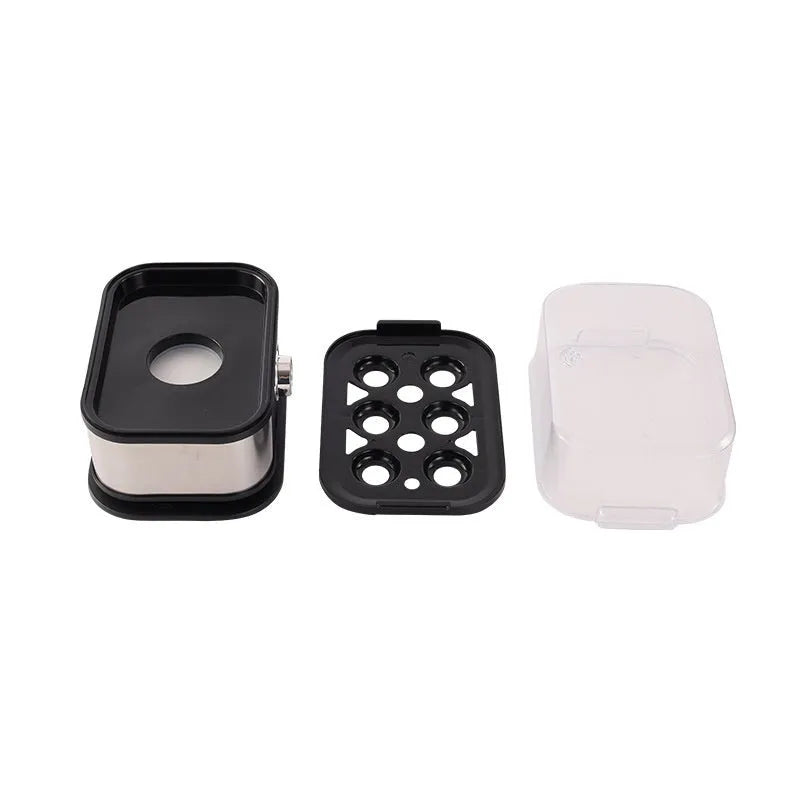 Black stainless steel portable egg boiler with car power adapter and international plugs