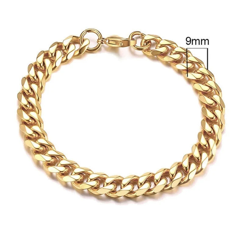 Six-sided geometric Cuban link bracelet in gold, black, or steel colour with multiple width options
