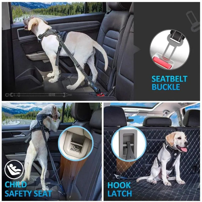 Pet multifunctional car reflective elastic seat belt nylon adjustable 54-90cm width 2.5cm