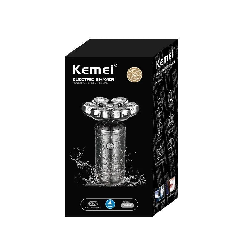 Zinc alloy electric shaver in silver and black with floating cutter head and USB charging port