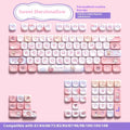Five-sided sublimation PBT keycap set 112 keys in sweet cotton candy colour boxed packaging