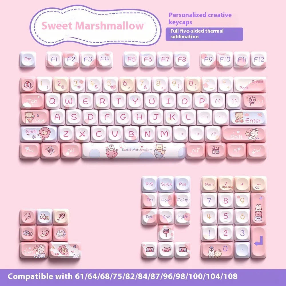 Five-sided sublimation PBT keycap set 112 keys in sweet cotton candy colour boxed packaging