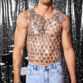 Heavy metal style gem vest top in transparent AB with slim fit and strapless design for men