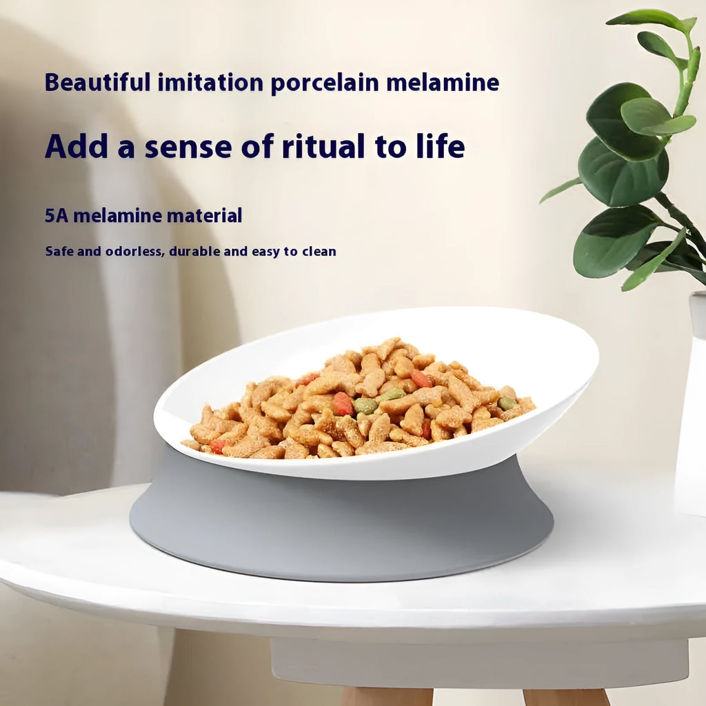Cat protective cervical spine drinking bowl in white ceramic, 16.3cm diameter, raised design for natural feeding posture
