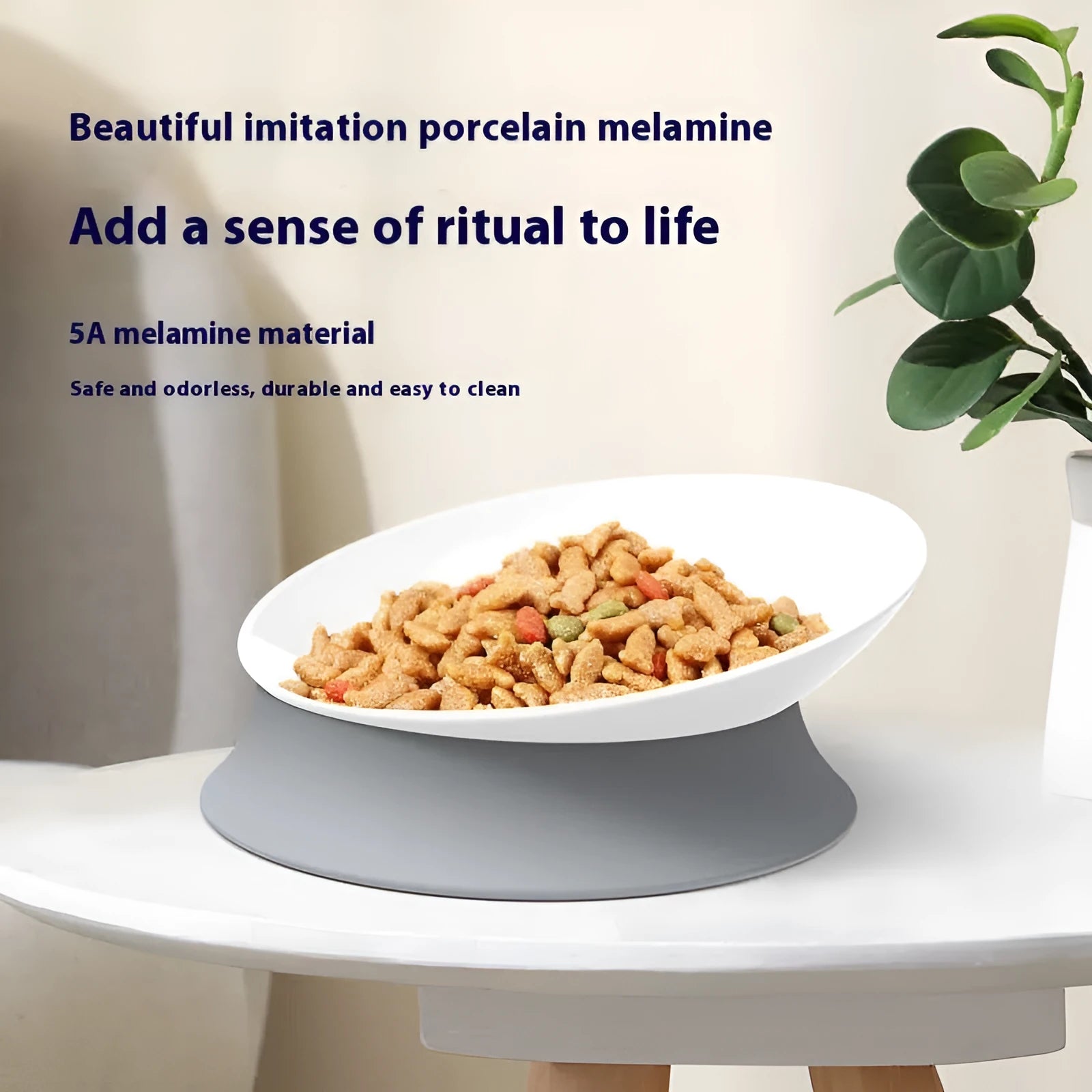 Cat protective cervical spine drinking bowl in white ceramic, 16.3cm diameter, raised design for natural feeding posture