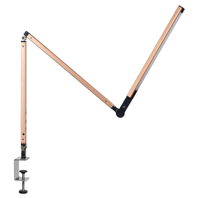 Aluminium clip-on LED desk lamp with remote control in black, silver, blue, or gold finish