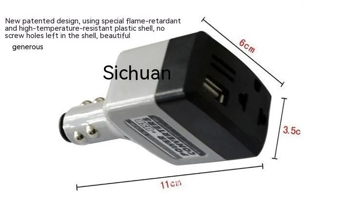 Car cigarette lighter charger with 220V AC socket and USB port for mobile phone charging