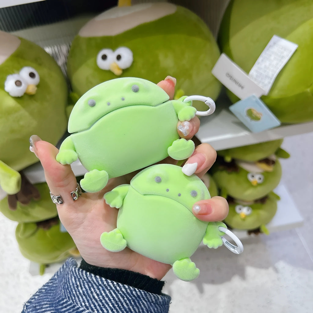 Japanese and Korean flocking frog TPU protective cover for AirPods with embossing and lanyard